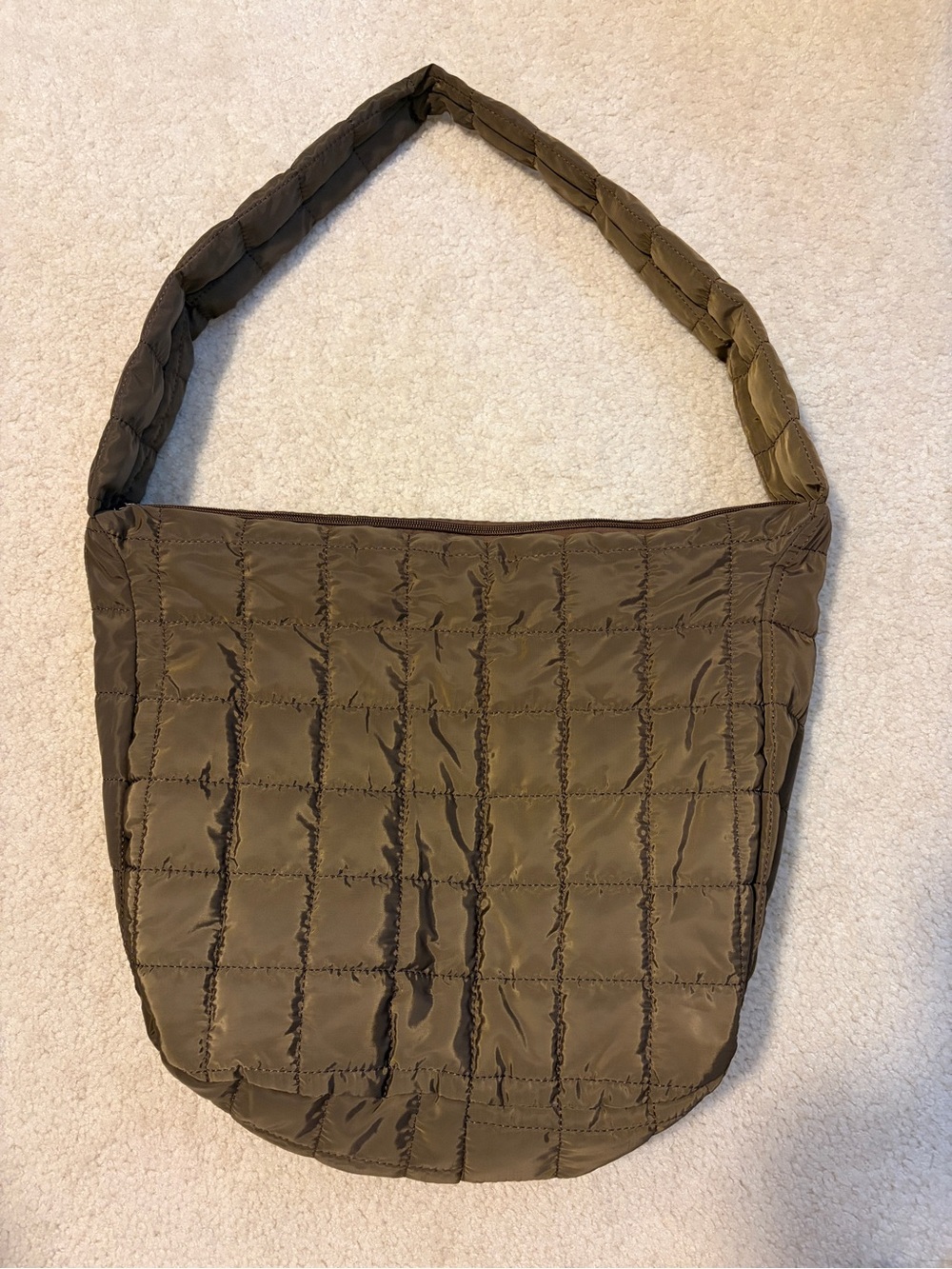 Quilted Shoulder Tote Bag in Brown